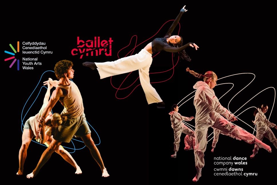 Images of different dancers from three different organisations, and their logos.