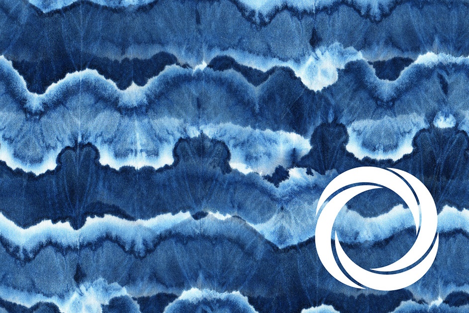 Blue patterns with Arts Council of Wales logo
