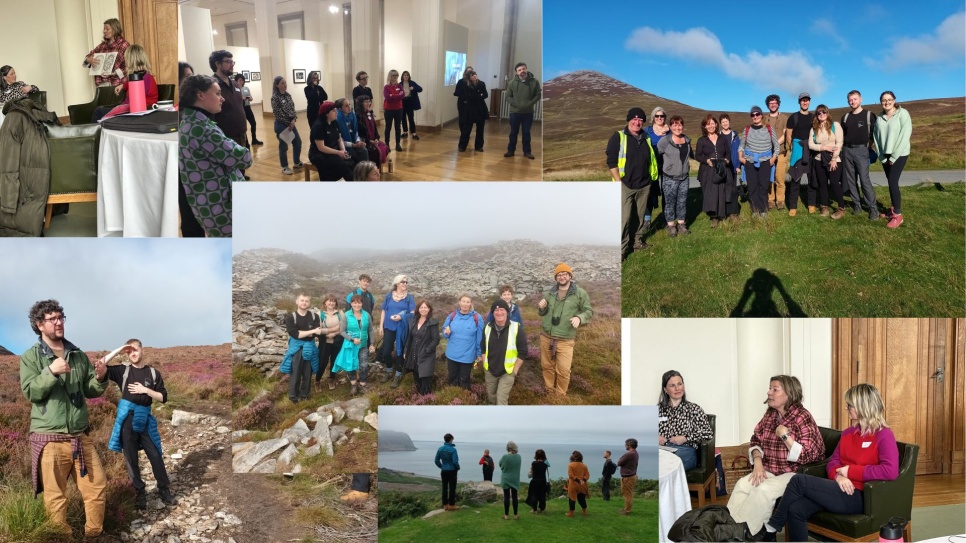 A collage of group images of the artists of the Gwrando programme 