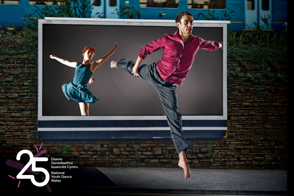 Poster advertising 25 years of National Youth Dance Wales / Poster yn hysbysebu 25 mlynedd o Dawns Genedlaethol Ieuenctid Cymru