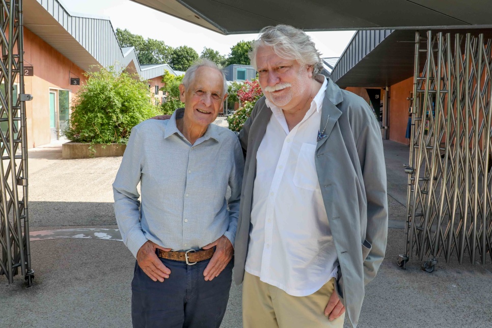 Image of two people standing together outside Ruthin Craft Centre